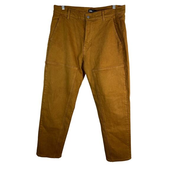 Zara Men's Size 34 Carmel Brown Tapered Leg Slouchy Carpenter Jeans - Picture 1 of 5